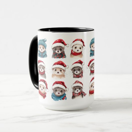 Schattige fretten in kerst Petten Mok (Voorkant links)