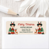 Schattige Frida Kahlo Vrolijk Kerstfeest Retouradr Etiket (Insitu)