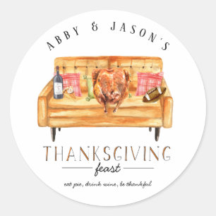 Schattige Friendsgiving Thanksgiving-diner dank je Ronde Sticker