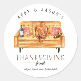 Schattige Friendsgiving Thanksgiving Diner Dank je Ronde Sticker