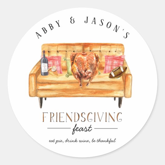Schattige Friendsgiving Thanksgiving Diner Dank je Ronde Sticker (Voorkant)