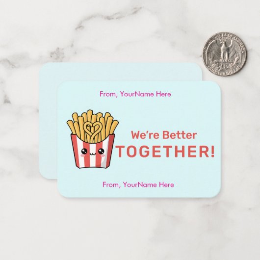 Schattige frietjes Valentijnskaart voor in de klas Notitiekaartje (Voorkant / Achterkant in situ)