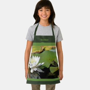 Schattige Frog Admiring Lotus Flower Gepersonalise Schort