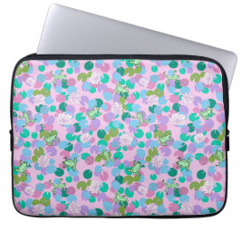 Schattige Frog Art Computer sleeve, roze achtergro Laptop Sleeve