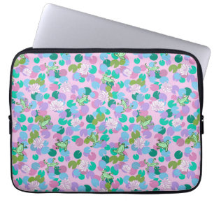 Schattige Frog Art Computer sleeve, roze achtergro Laptop Sleeve