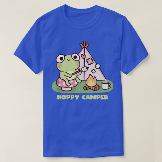 Schattige Frog bij Campfire Hoppy Camper Pun T-shirt (Design voorkant)
