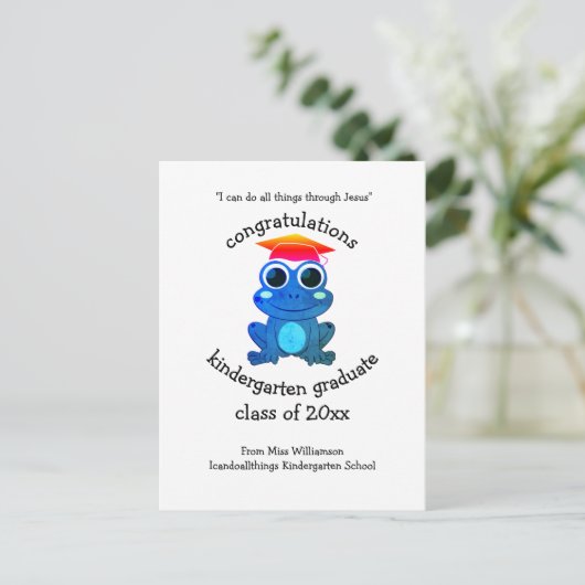 Schattige Frog Custom Congrats Kleuterschool Afstu Briefkaart (Staand voorkant)