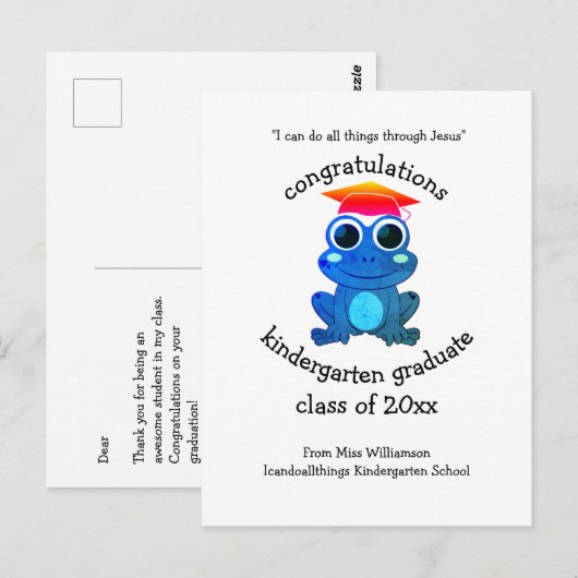 Schattige Frog Custom Congrats Kleuterschool Afstu Briefkaart (Voorkant / Achterkant)