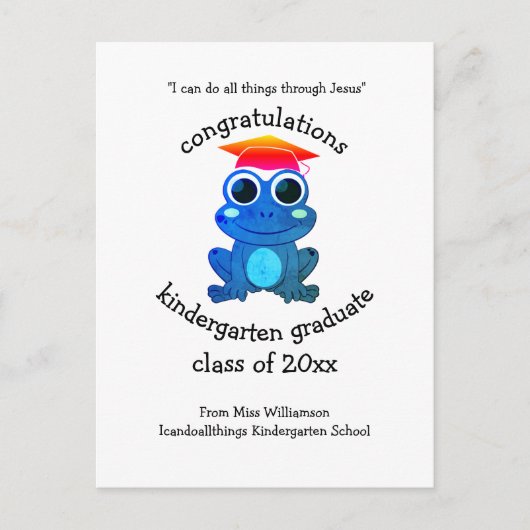 Schattige Frog Custom Congrats Kleuterschool Afstu Briefkaart (Voorkant)