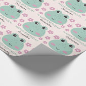 Schattige Frog Face Flower Naam Kids Verjaardag Cadeaupapier (Hoek)