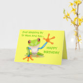 Schattige Frog Funny Animal Kinder Happy Birthday Kaart (Gele Bloem)