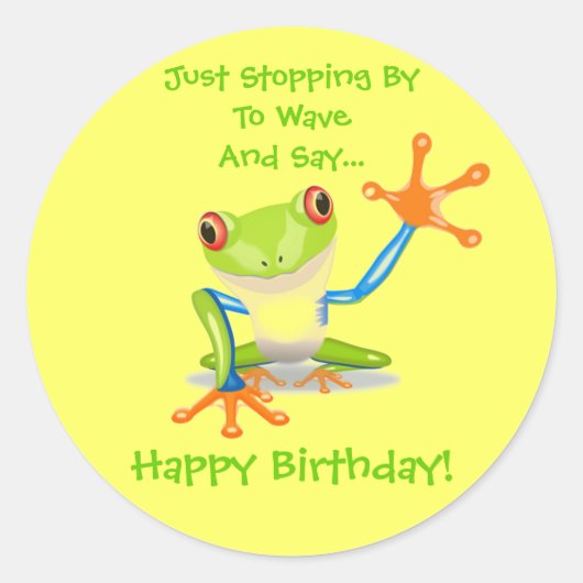 Schattige Frog Funny Animal Kinder Happy Birthday  Ronde Sticker (Voorkant)