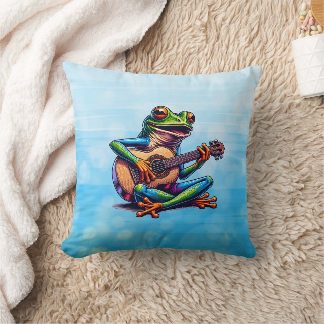 Schattige Frog Gitaar spelen Kussen (Deken)