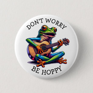 Schattige Frog Gitaar spelen   Maak je geen zorgen Ronde Button 5,7 Cm