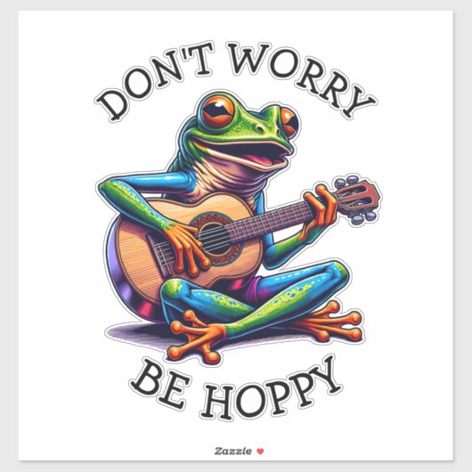 Schattige Frog Gitaar spelen | Maak je geen zorgen Sticker (Vel)