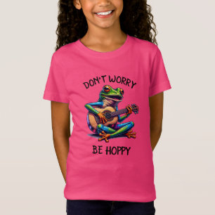 Schattige Frog Gitaar spelen Maak je geen zorgen T-shirt