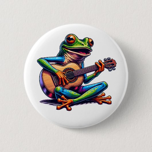 Schattige Frog Gitaar spelen Ronde Button 5,7 Cm (Voorkant)