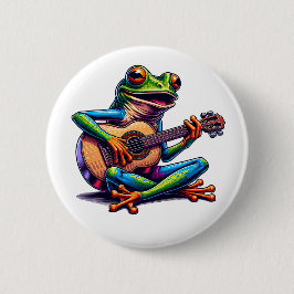 Schattige Frog Gitaar spelen Ronde Button 5,7 Cm