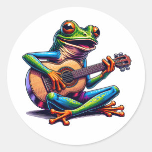 Schattige Frog Gitaar spelen Ronde Sticker