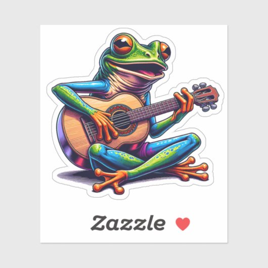 Schattige Frog Gitaar spelen Sticker (Vel)