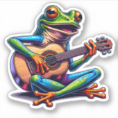 Schattige Frog Gitaar spelen Sticker (Voorkant)