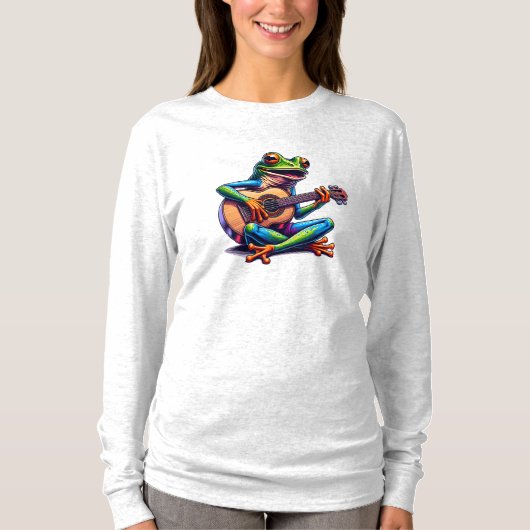 Schattige Frog Gitaar spelen T-shirt (Voorkant)