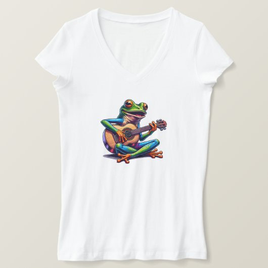 Schattige Frog Gitaar spelen T-shirt (Design voorkant)