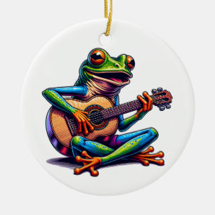 Schattige Frog Gitaar spelen   Toad Pun Christmas Keramisch Ornament