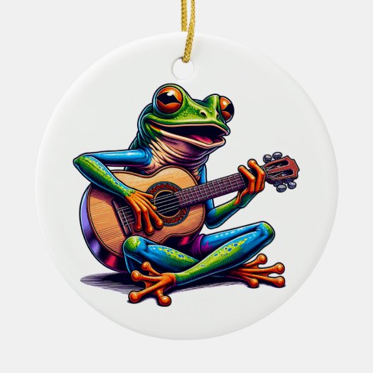 Schattige Frog Gitaar spelen | Toad Pun Christmas Keramisch Ornament (Voorkant)