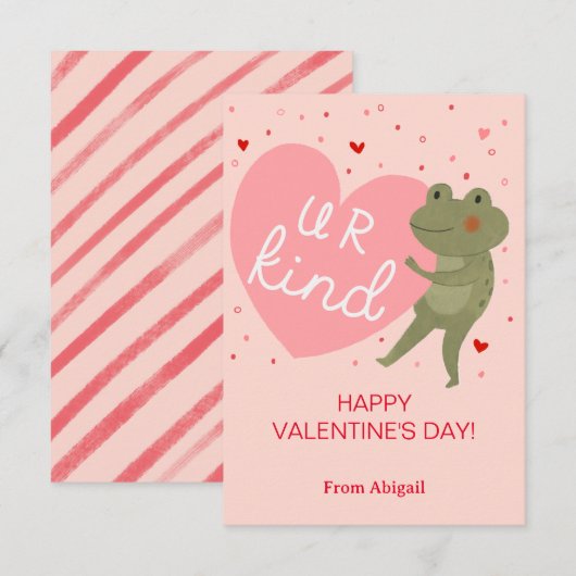 Schattige Frog Kinder Klaslokaal Valentijn Note Ka Kaart (Voorkant / Achterkant)