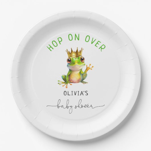 Schattige Frog Prince Baby Boy Douche Papier Borde Papieren Bordje (Voorkant)