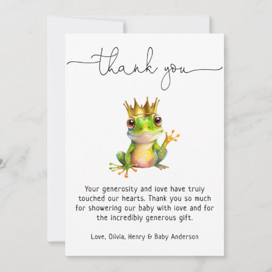 Schattige Frog Prince Baby shower Dank u Bedankkaart (Voorkant)