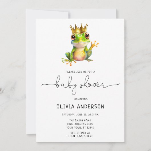Schattige Frog Prince Groen & Goud Baby shower Kaart (Voorkant)