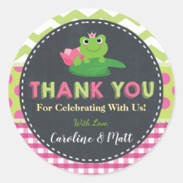 Schattige Frog Roze Groen Baby shower Dank u Favor Ronde Sticker