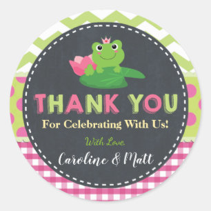 Schattige Frog Roze Groen Baby shower Dank u Favor Ronde Sticker