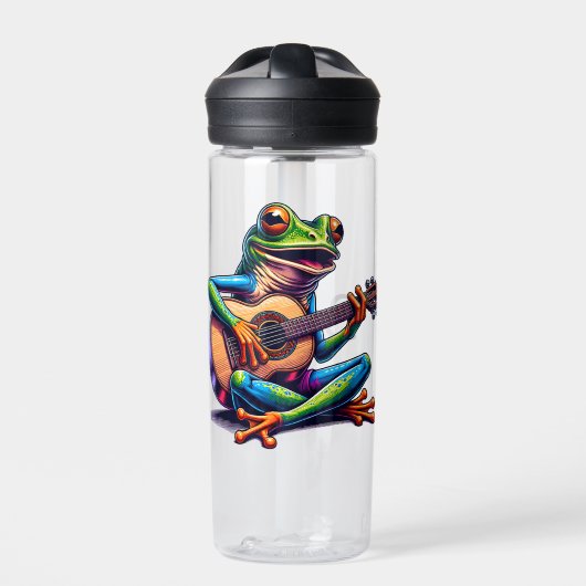 Schattige Frog Spelen Een Gitaar Gepersonaliseerd Waterfles (Voorkant)