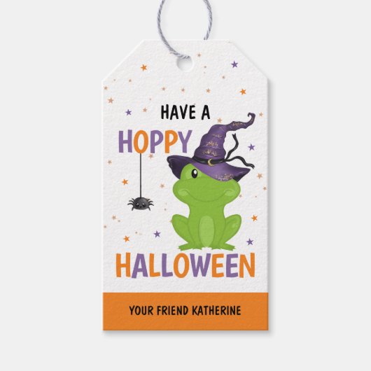 Schattige Frog & Spider Kinder Hoppy Halloween Fav Cadeaulabel (Voorkant)