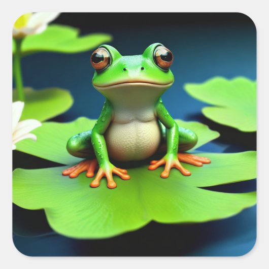Schattige Frog Square Sticker (Voorkant)