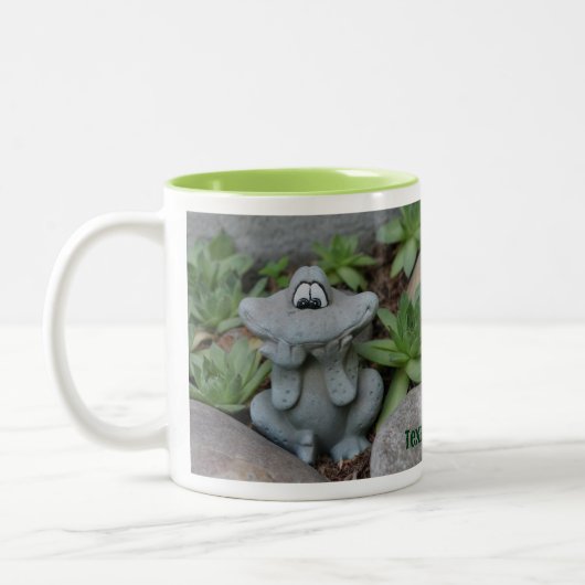 Schattige Frog Succulent Garden gepersonaliseerd Tweekleurige Koffiemok (Links)