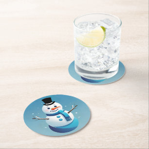 Schattige Frosty Sneeuwman Illustratie Papier Onde Ronde Kartonnen Onderzetter