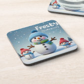 Schattige Frosty Sneeuwmannen in Winter Onderzette Bier Onderzetter (Linkerzijde)