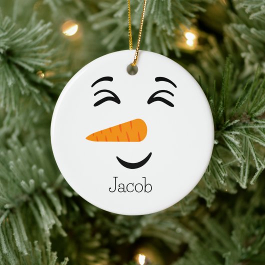 Schattige Frosty the Snowman Smiling Face Keramisch Ornament (Boom)