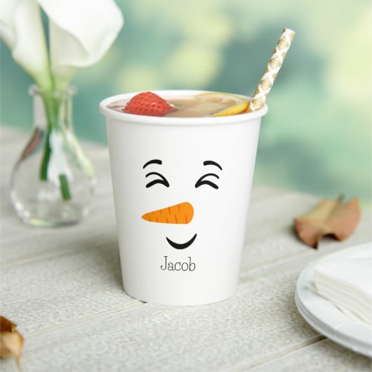 Schattige Frosty the Snowman Smiling Face Papieren Bekers (Insitu)