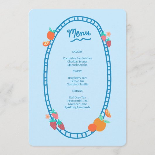 Schattige Fruit CUSTOM Bruids Baby shower Trouwfee Menu (Voorkant)