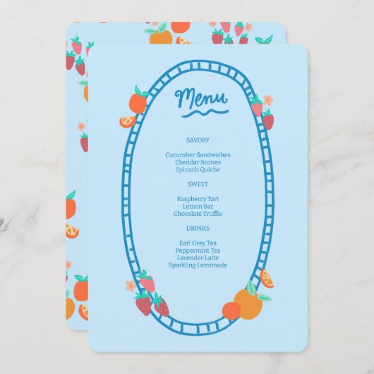 Schattige Fruit CUSTOM Bruids Baby shower Trouwfee Menu (Voorkant / Achterkant)