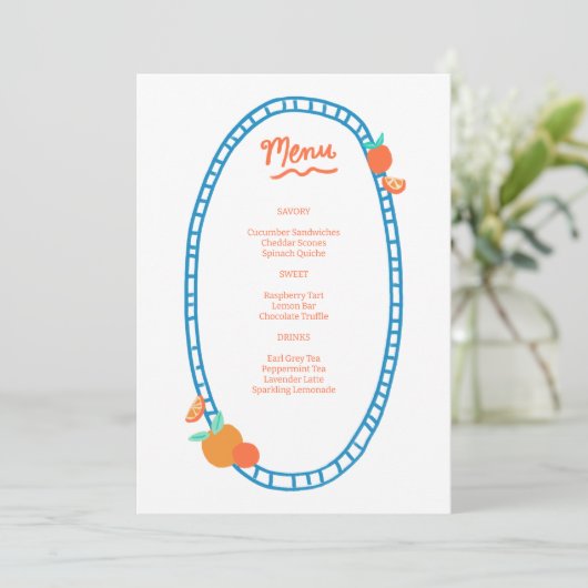 Schattige Fruit CUSTOM Bruids Baby shower Trouwfee Menu (Staand voorkant)