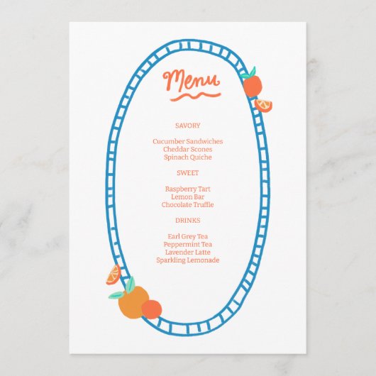 Schattige Fruit CUSTOM Bruids Baby shower Trouwfee Menu (Voorkant)