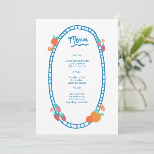 Schattige Fruit CUSTOM Bruids Baby shower Trouwfee Menu (Staand voorkant)