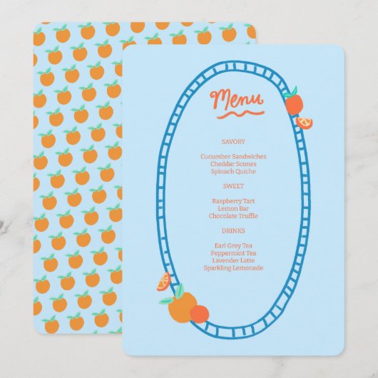 Schattige Fruit CUSTOM Bruids Baby shower Trouwfee Menu (Voorkant / Achterkant)