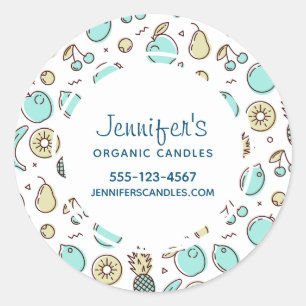 Schattige Fruitpatroon Summery Line Drawing Busine Ronde Sticker